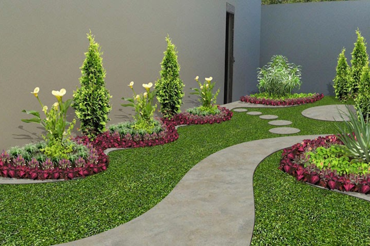 Proyecto de diseño jardines Gavà con césped artificial y plantas decorativas